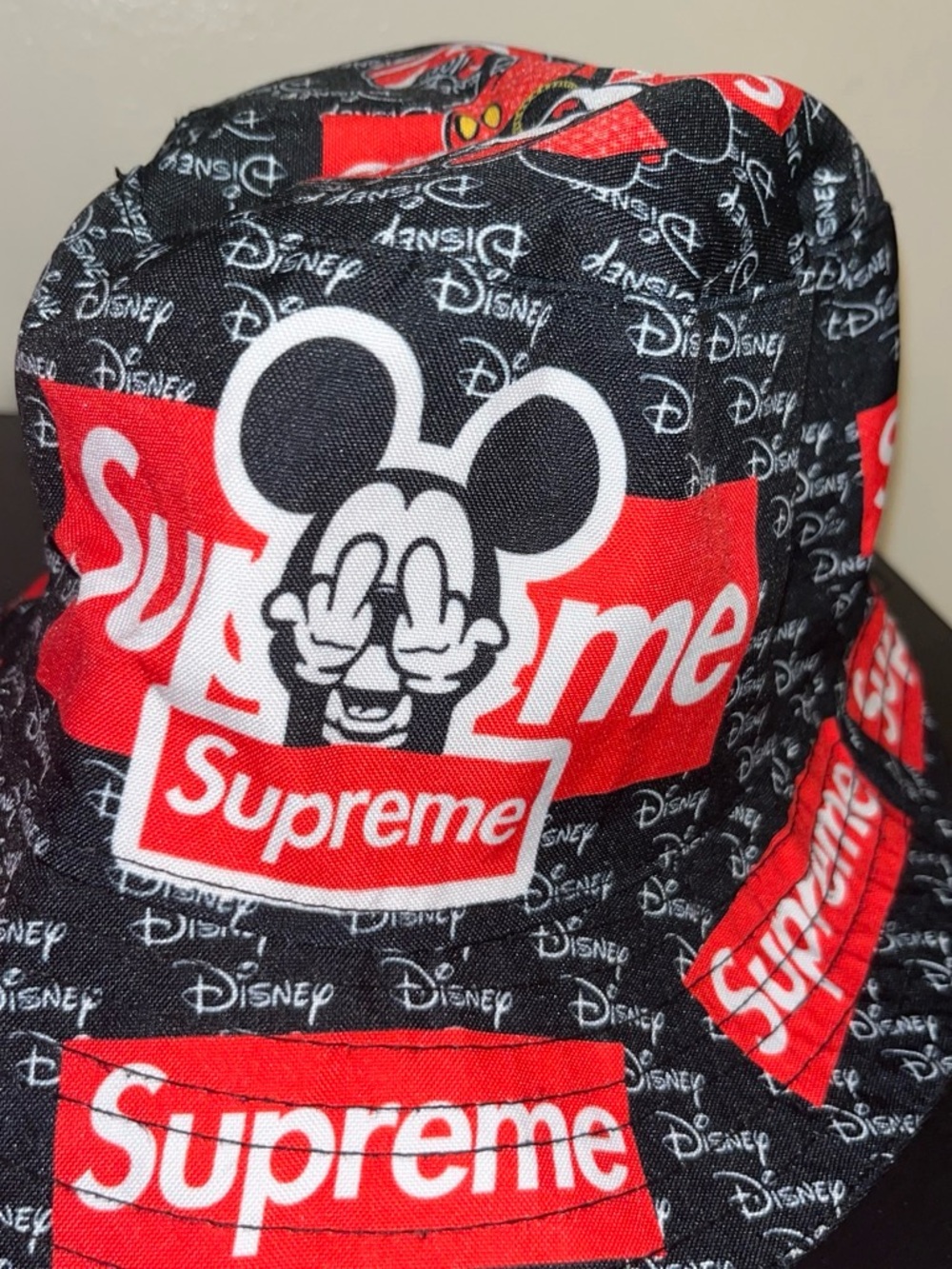 Supreme Black & Red Disney Logo Bucket Hat